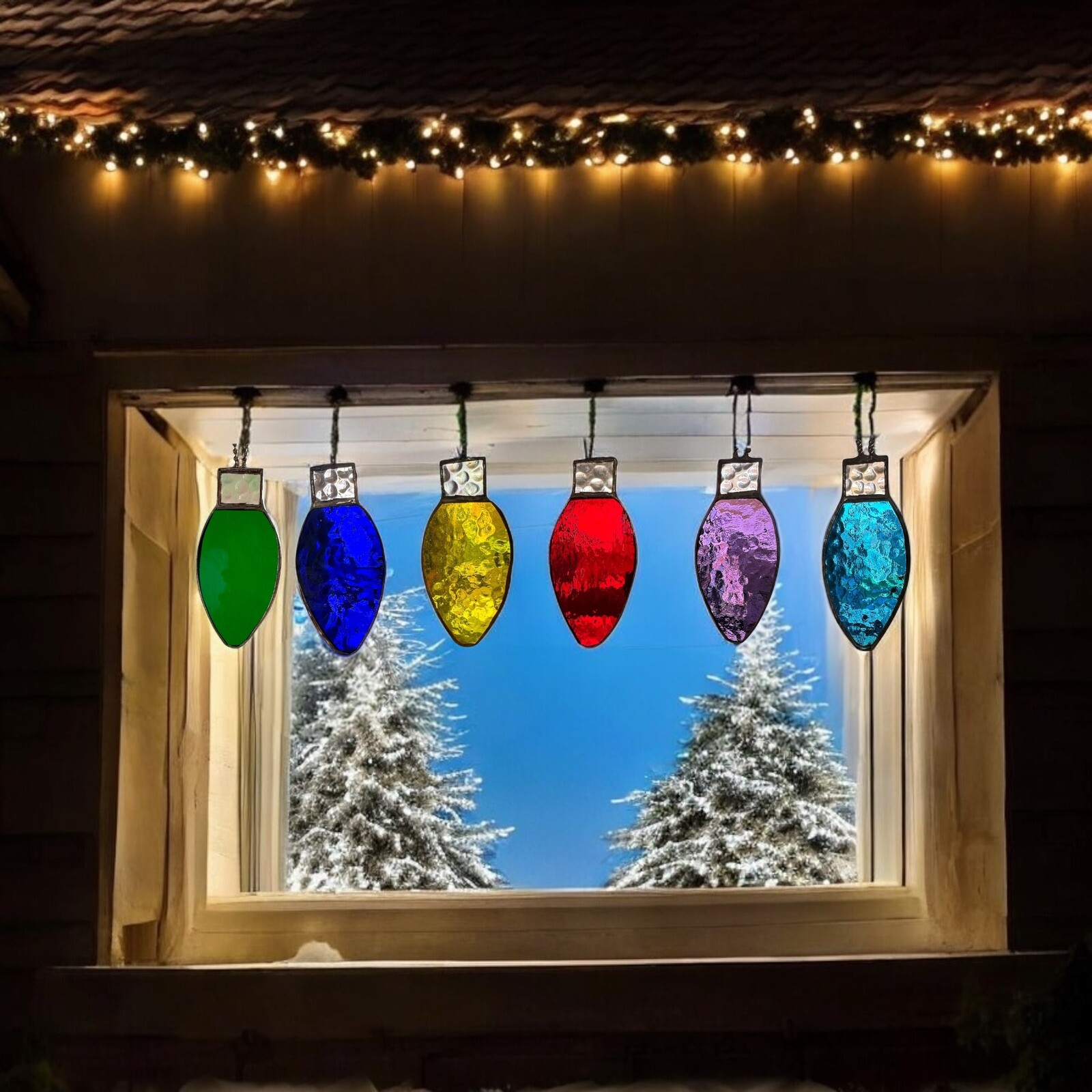 12 count – Stained Glass Light Bulbs Oversized Christmas Ornaments