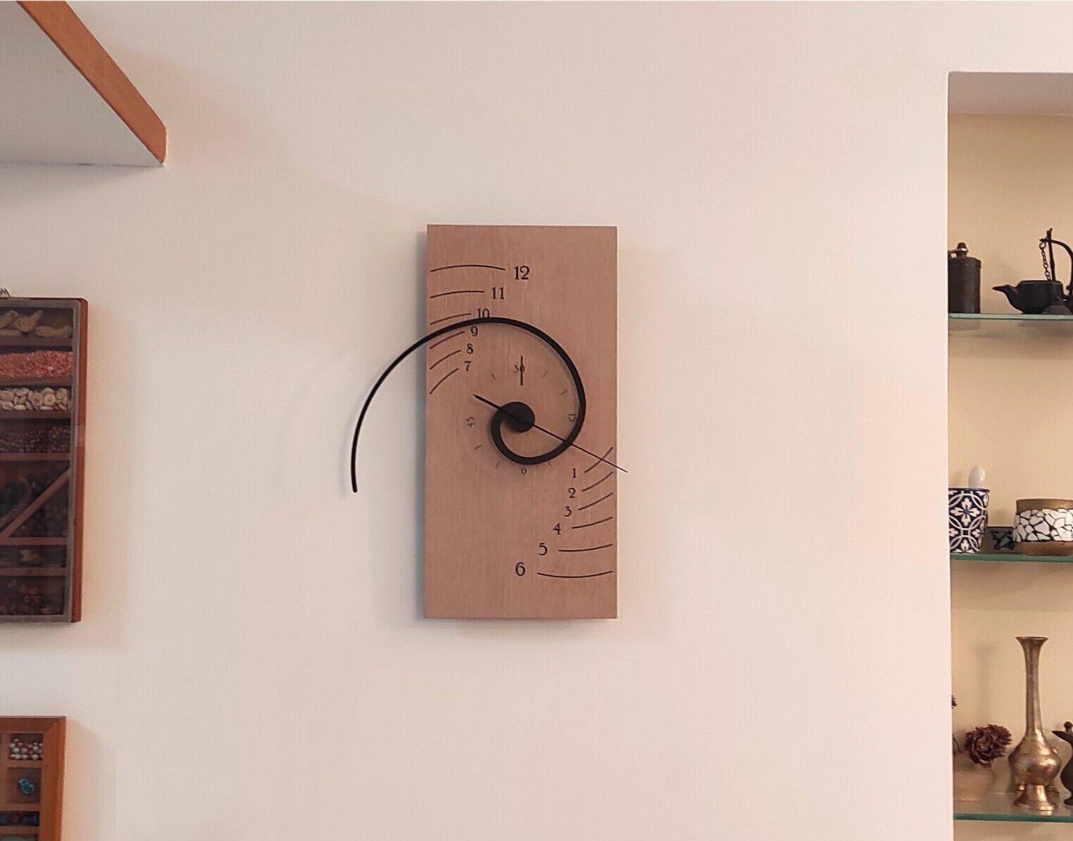 Unique Spiral Wall Clock,Alpha,Oak Finish,Mathematical, Artistic Design,Man Gift