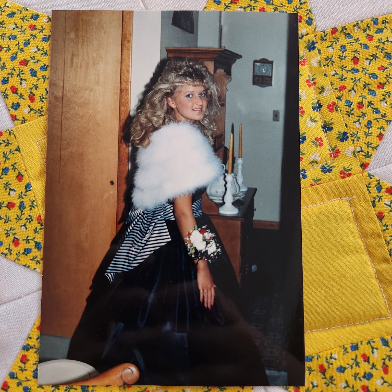 VTG Color Snapshot Photo 1980s Prom Dress Corsage 1989