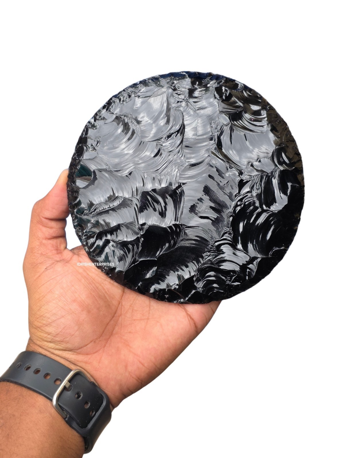 Handcrafted Black Obsidian Disk Round Crystal Display Decor 100mm 125mm 150mm.