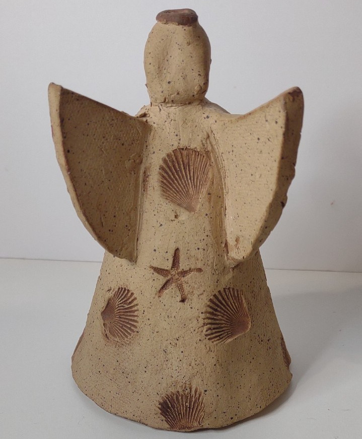 Sand and Shell Pottery Angel Handmade and Signed by the Artist 5 Inches Tall