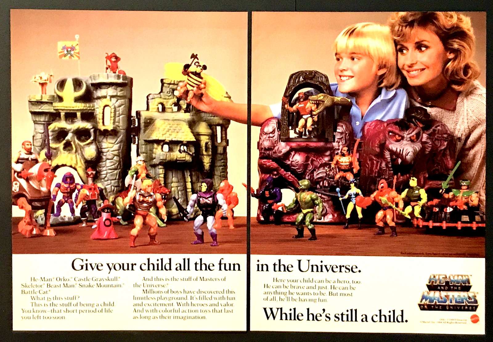 1984 Mattel MOTU Masters Of The Universe He-Man Chad Allen vtg 2-page Print AD
