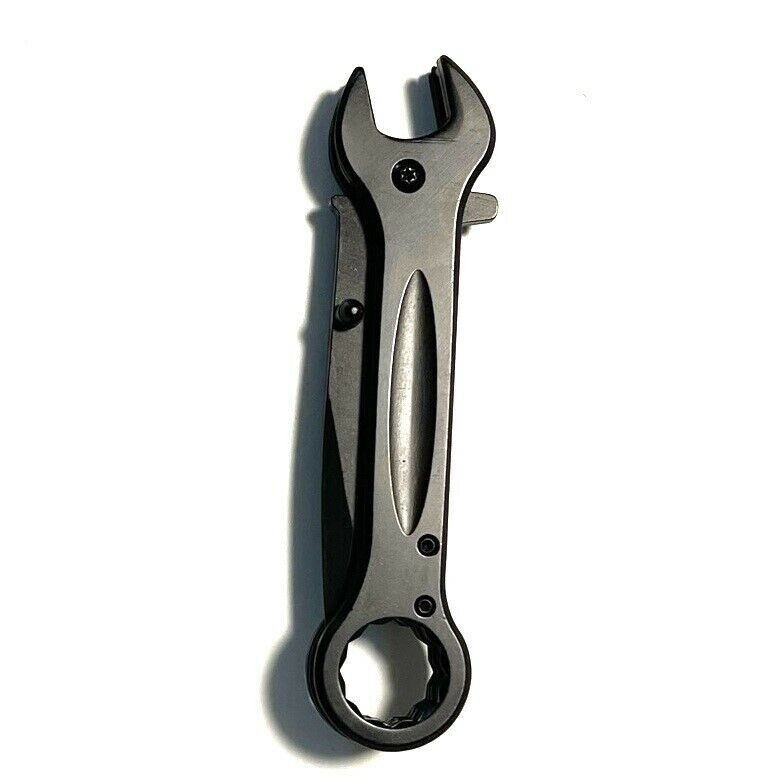 WRENCH POCKET KNIVES ASSISTED OPENING 7.5 in LOCK CLIP BLACK CHROME SATIN U-PICK