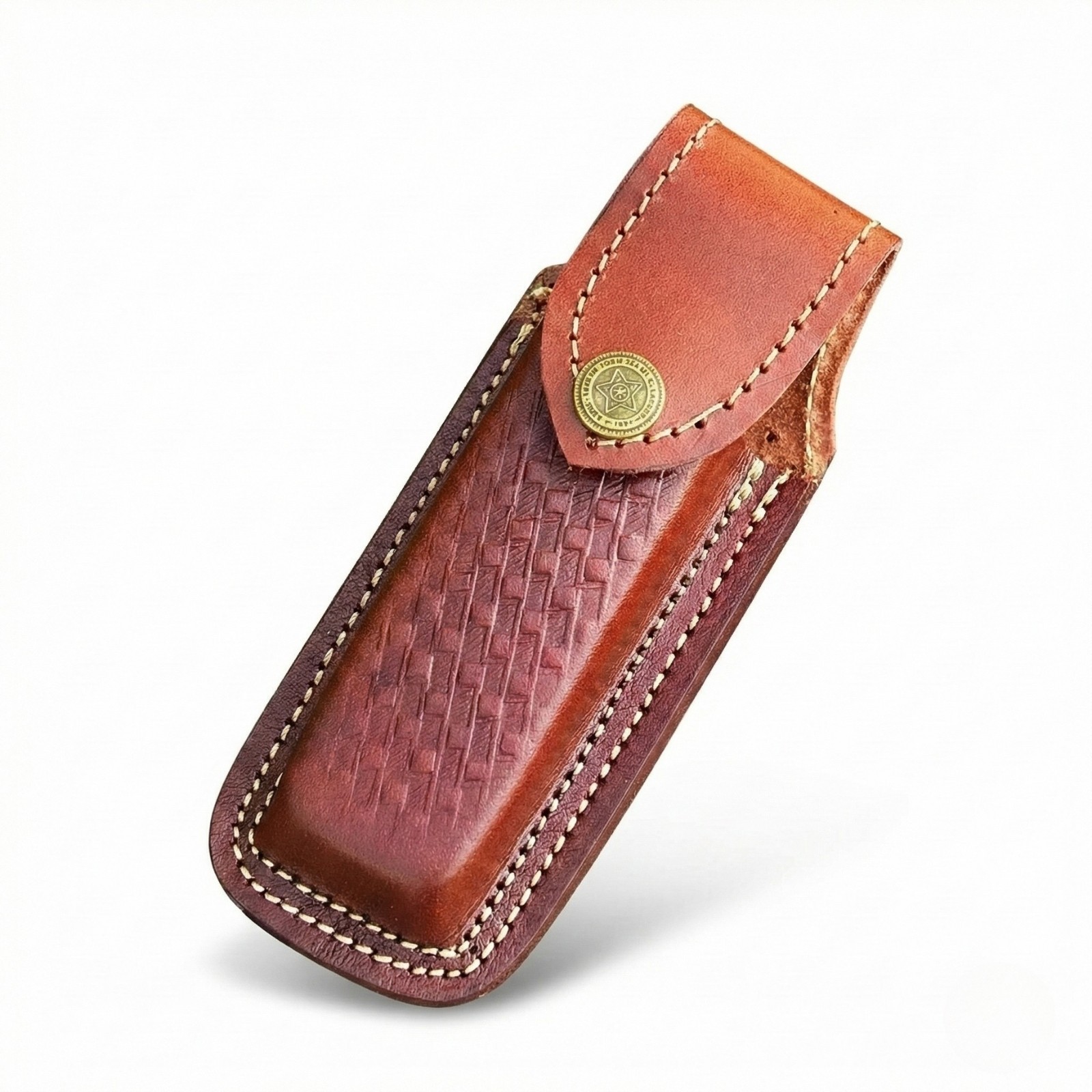 Handmade Leather Sheath for 5″ Folding Pocket Knife Trapper Brown Belt Loop