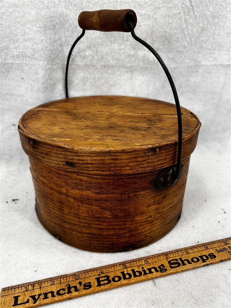 antique pantry box with handle 9 x 5.5 high bent wood natural original 1800s