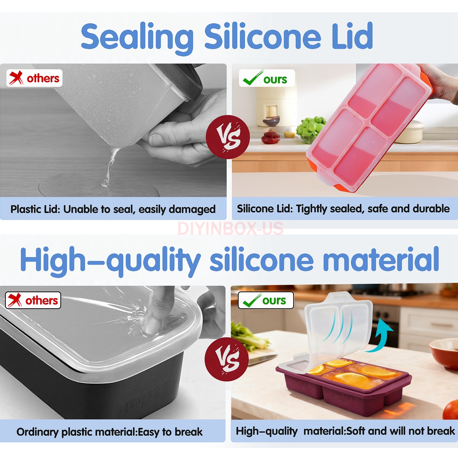 CulinaryCubed Silicone Freezer 4 Compartments Meal Prep Food Storage Containers