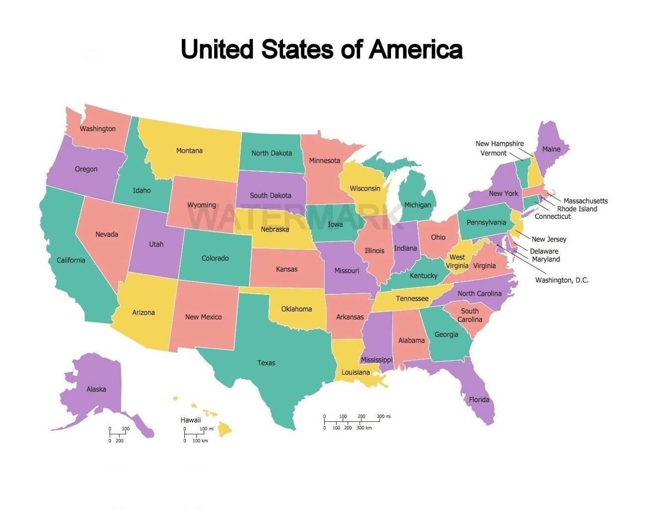 UNITED STATES OF AMERICA MAP W/ SCALE PHOTO ALL SIZES