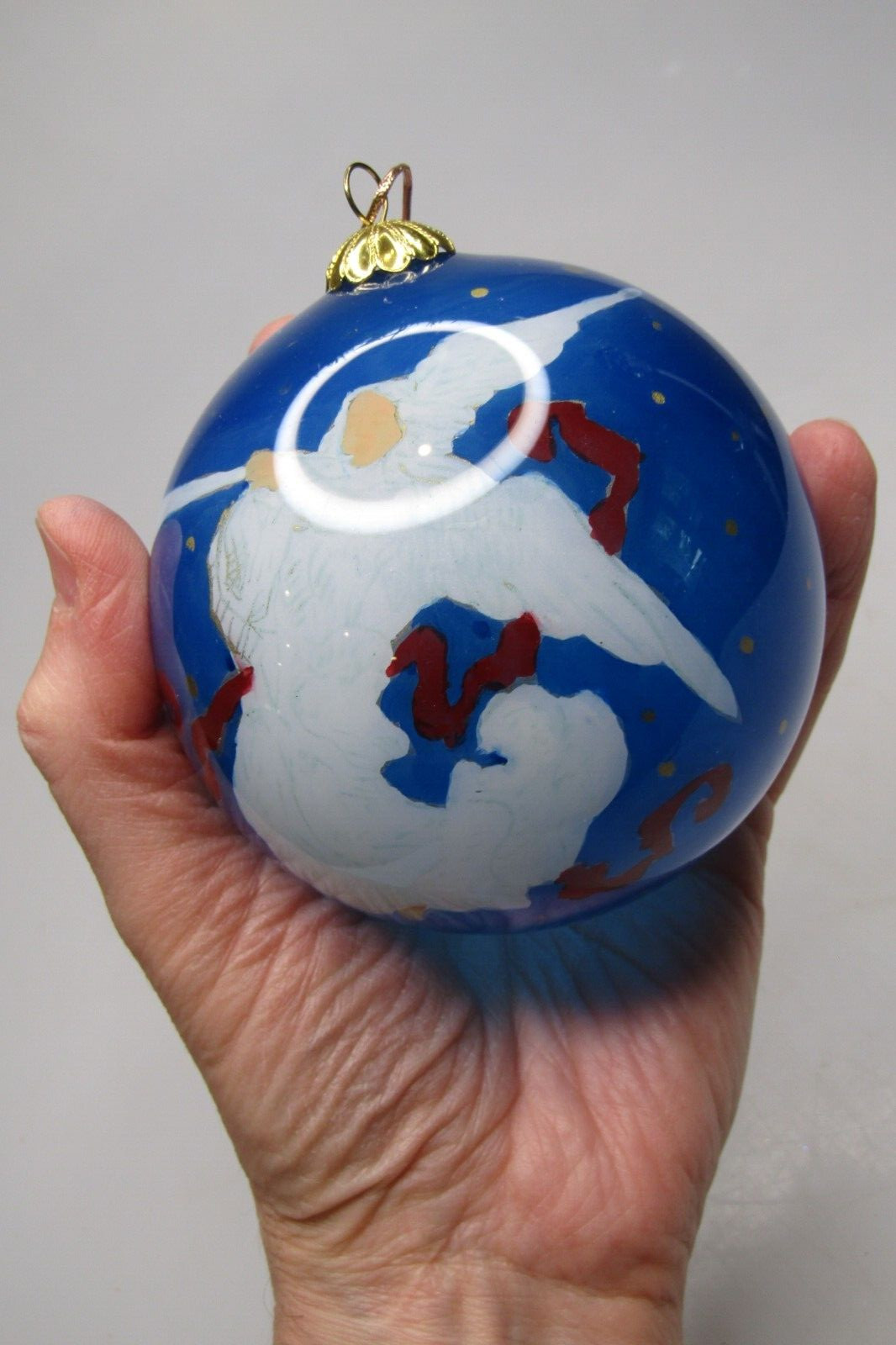 Modern Blown Art Glass Jumbo ANGEL w SWORD BALL Christmas Ornament Murano Style