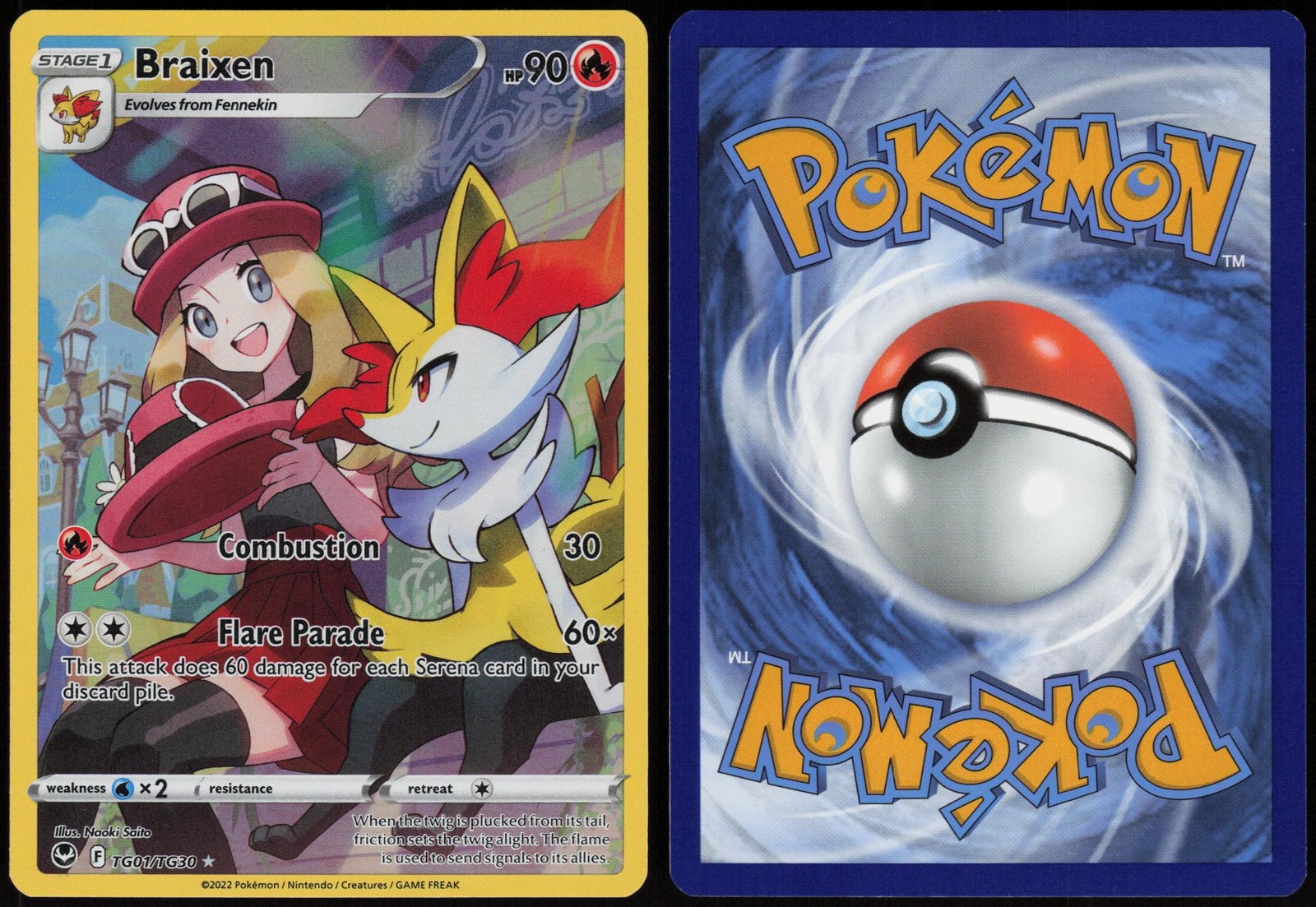 Braixen TG01/TG30 Silver Tempest Trainer Gallery Holo NM Saito