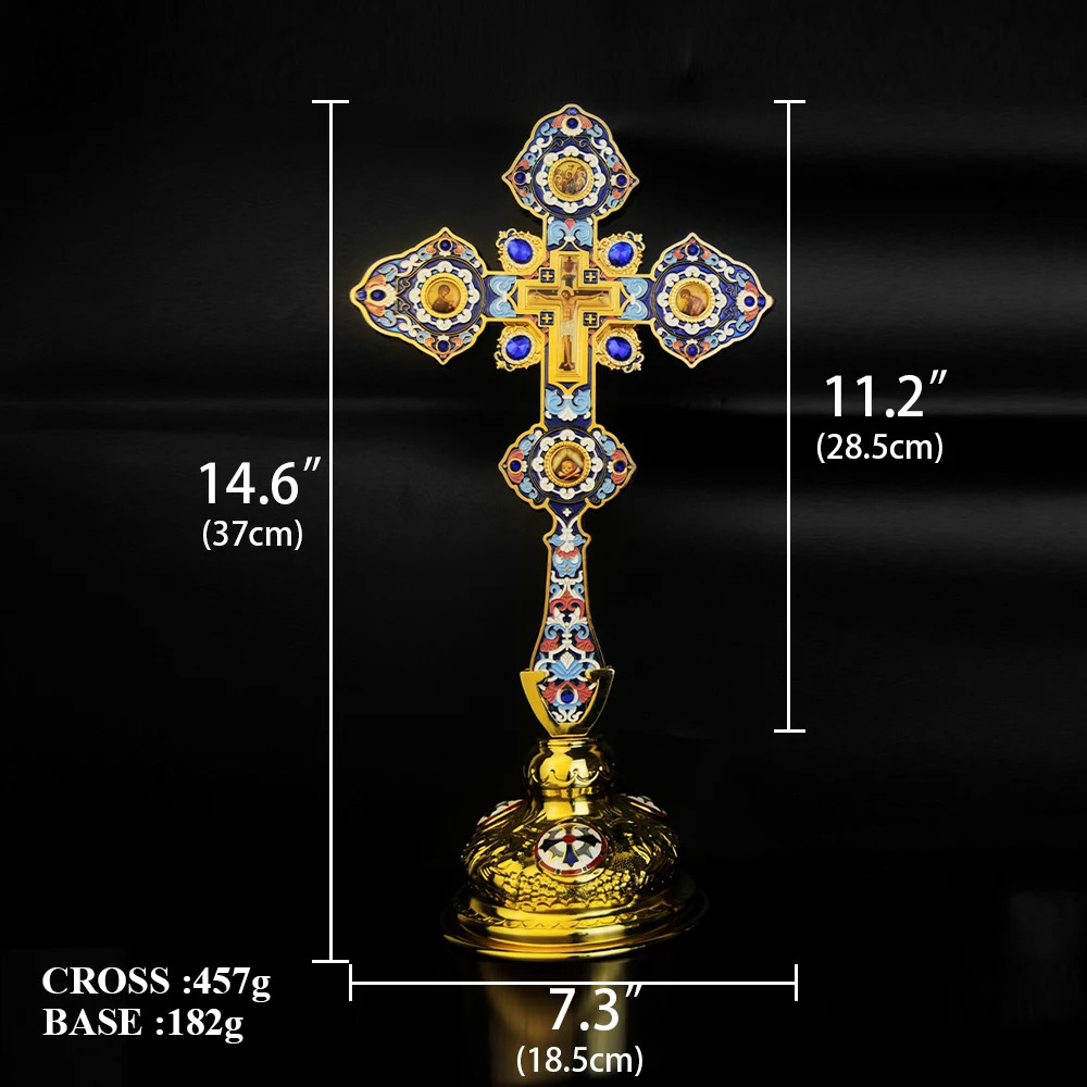 Orthodox Cross Hand Blessing 14.6in Blue Articulos Catolico Church Cruz Pectoral