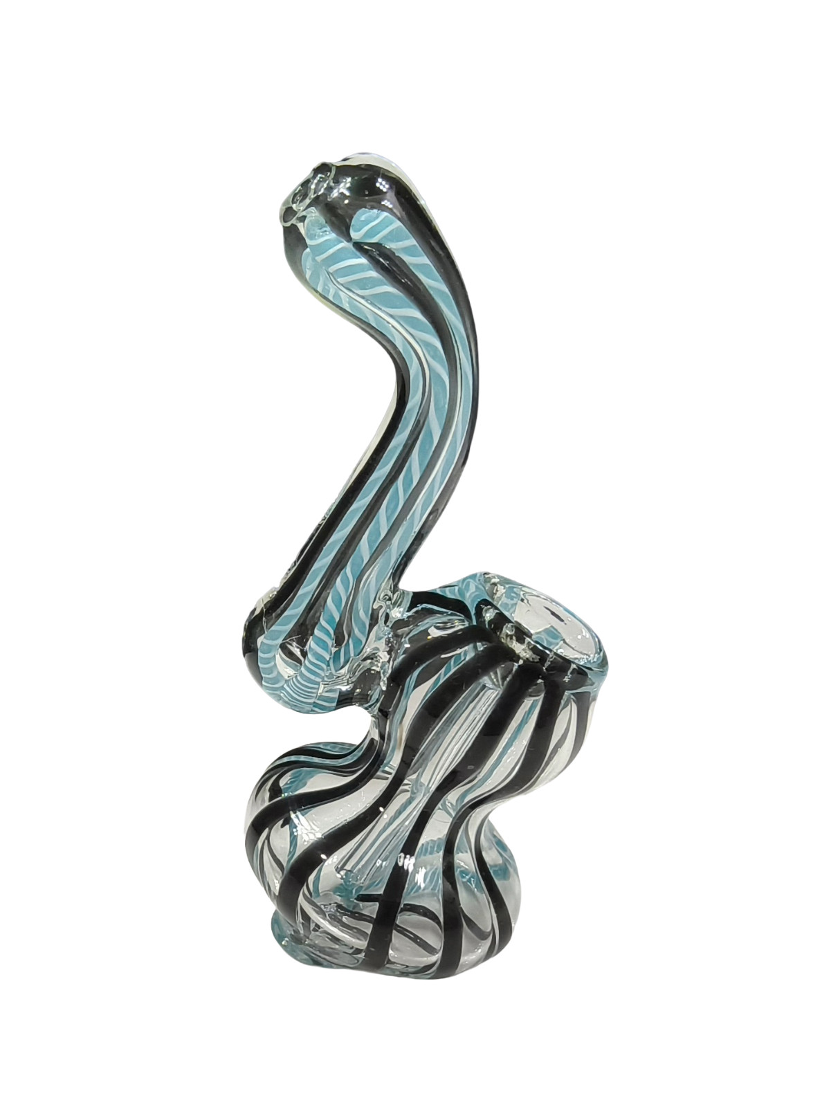 4.5 inch Black & Blue Ribbon Colored Glass Sherlock Bubbler Water Pipe
