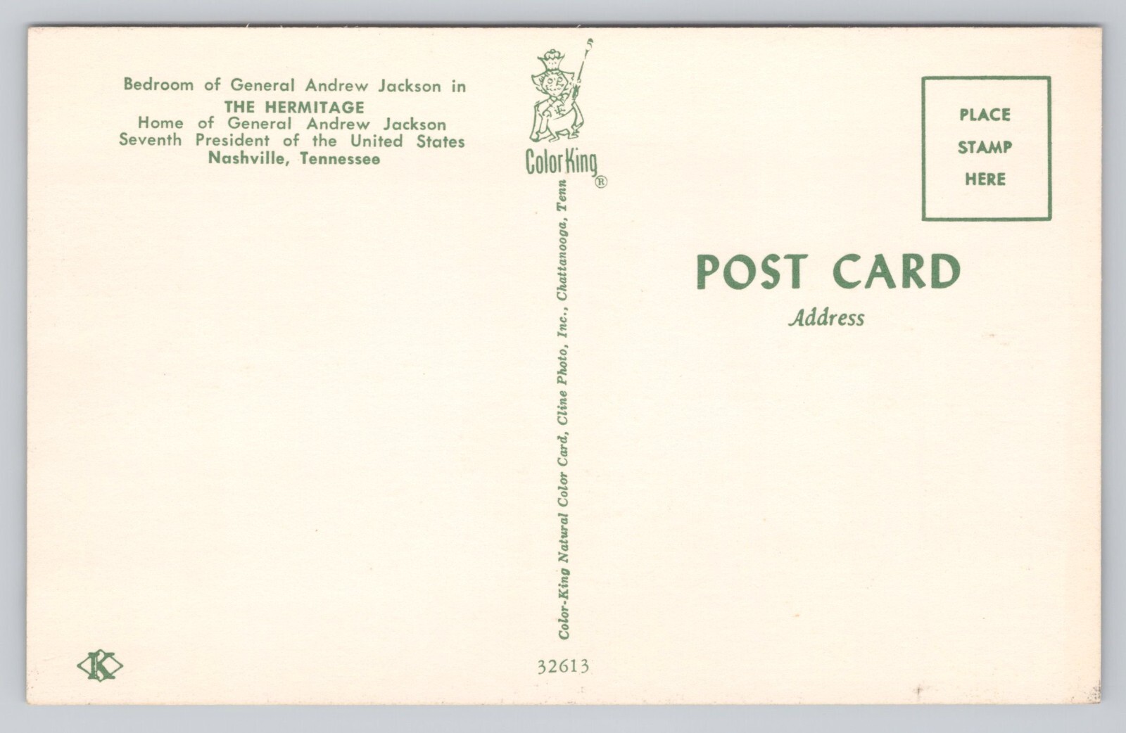 Bedroom of General Andrew Jackson Nashville Tennessee Postcard