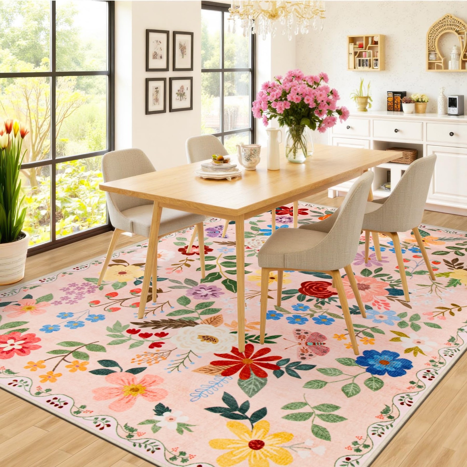8×10 Area Rugs for Living Room: Floral Washable Rug Vintage Large Soft Boho N…