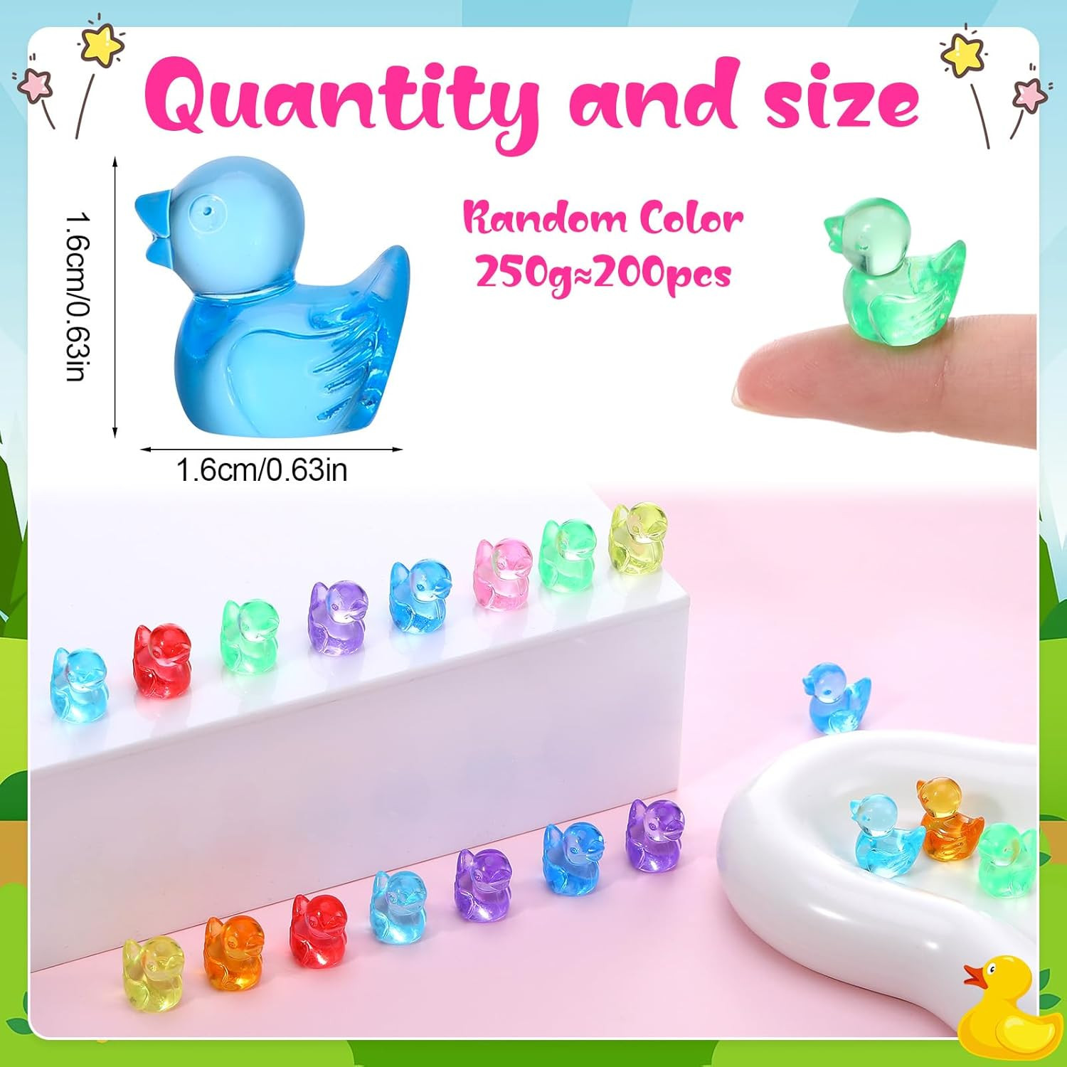 250G Mini Resin Ducks, Multicolor Tiny Ducks, Miniature Duck Little Duck Figures
