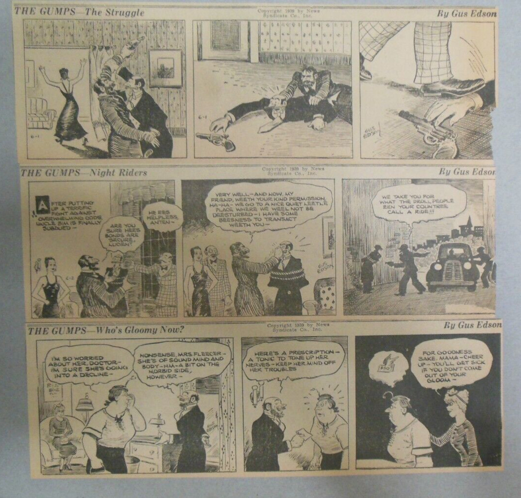 (26) “The Gumps” Dailies by Gus Edson from 6/1939 Size: 3 x 10 inches