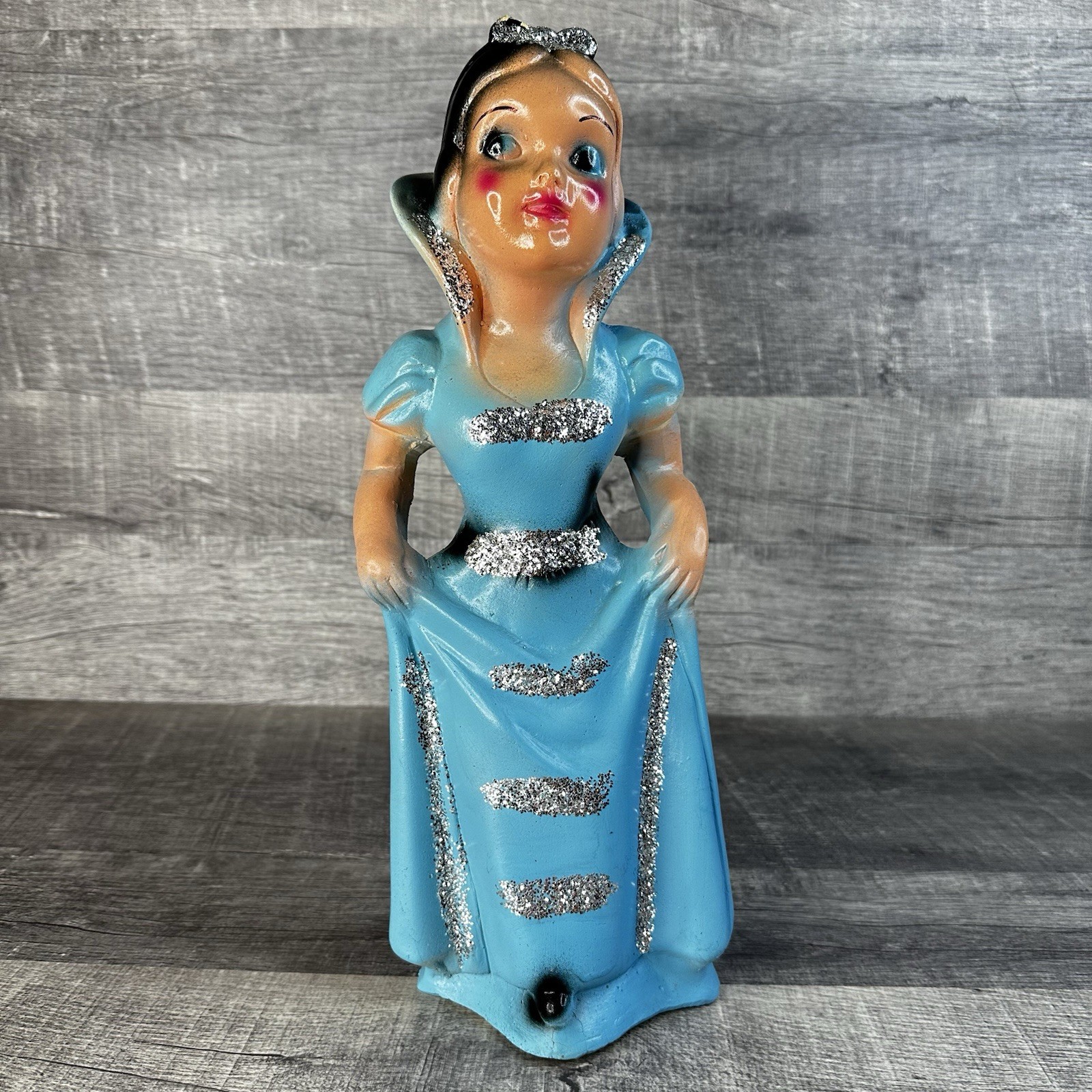 Vintage NOS Disney Snow White Chalkware Carnival Prize Figure 15″ Blue Glitter