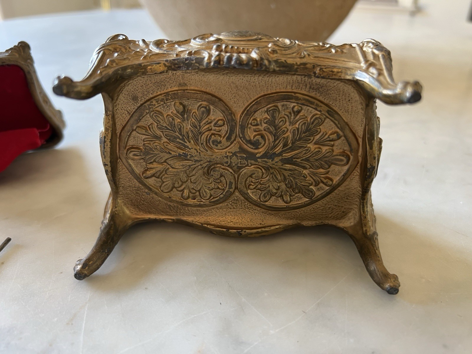 Jennings Brothers Antique Jewelry Box Clock Waterbury 1890 Art Nouveau Spelter