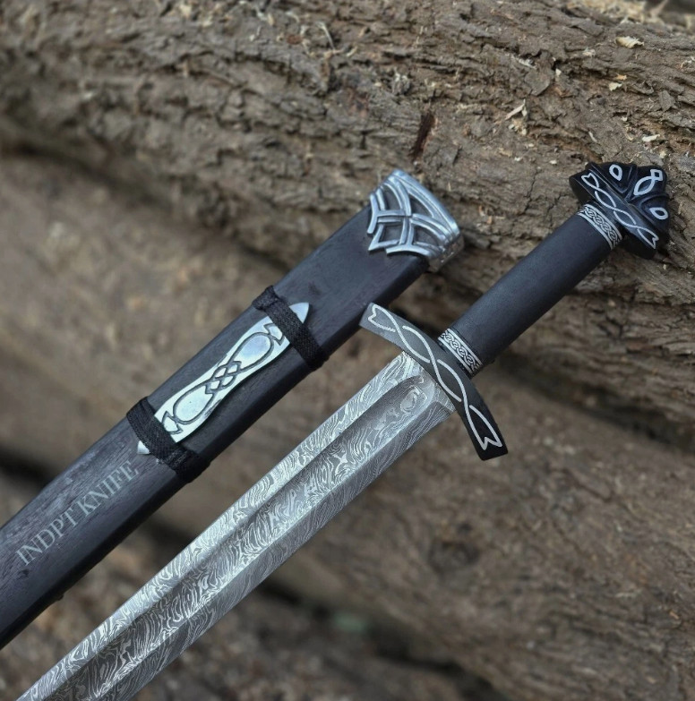 Northman 1095 Damascus Steel Viking Sword 38 Inches Full Tang With Scabbard