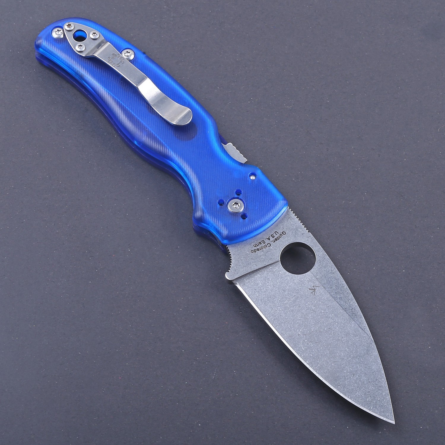 Custom Blue Transparent Handle Lock Back Shaman Tactical Pocket Knife Folding Us