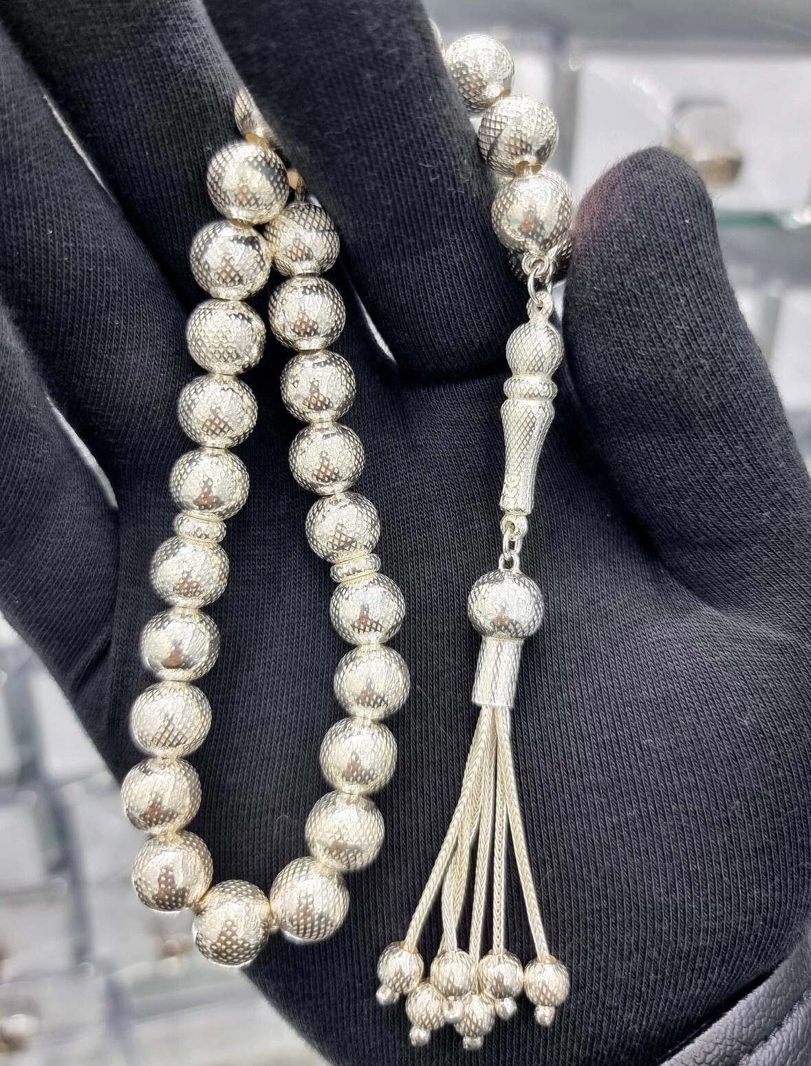 925 Sterling Silver Handmade Islamic Prayer Beads, Silver Misbaha Tasbih, Rosary