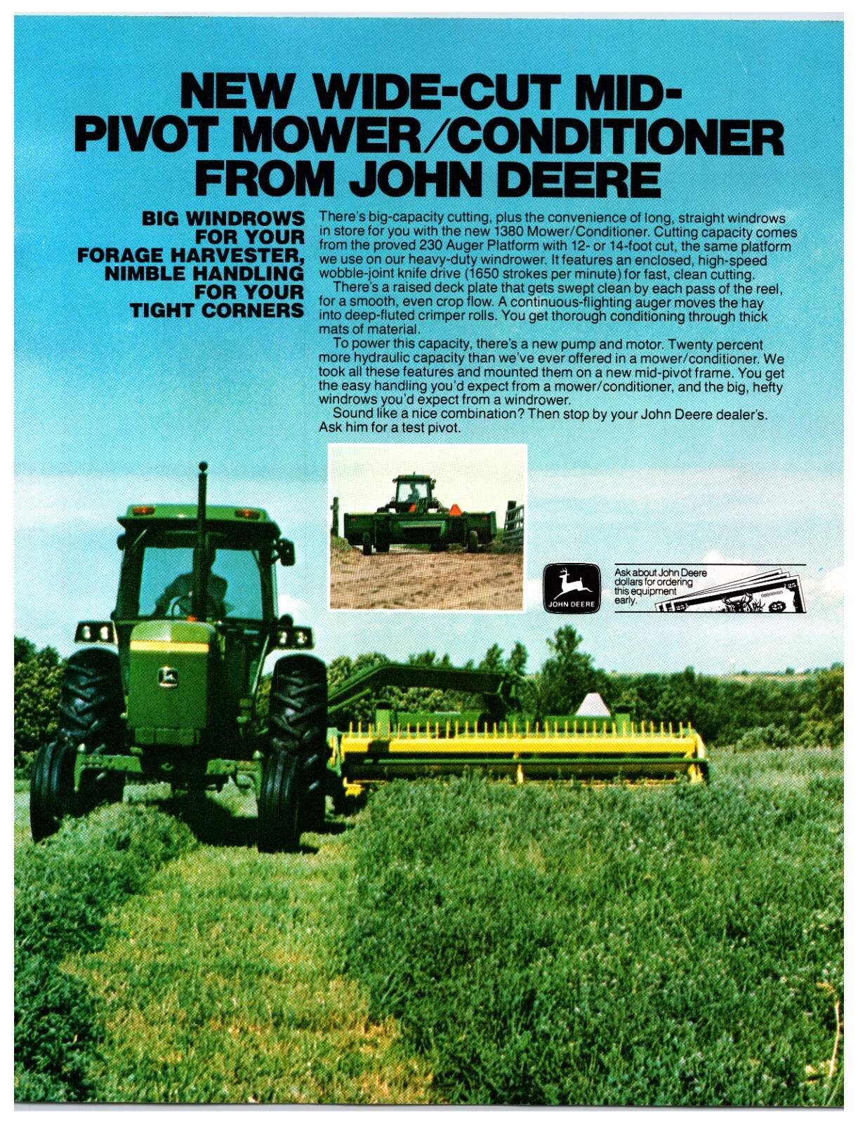 1980s John Deere Mower Conditioner – Original Print Advertisement (8.5in x 11in)