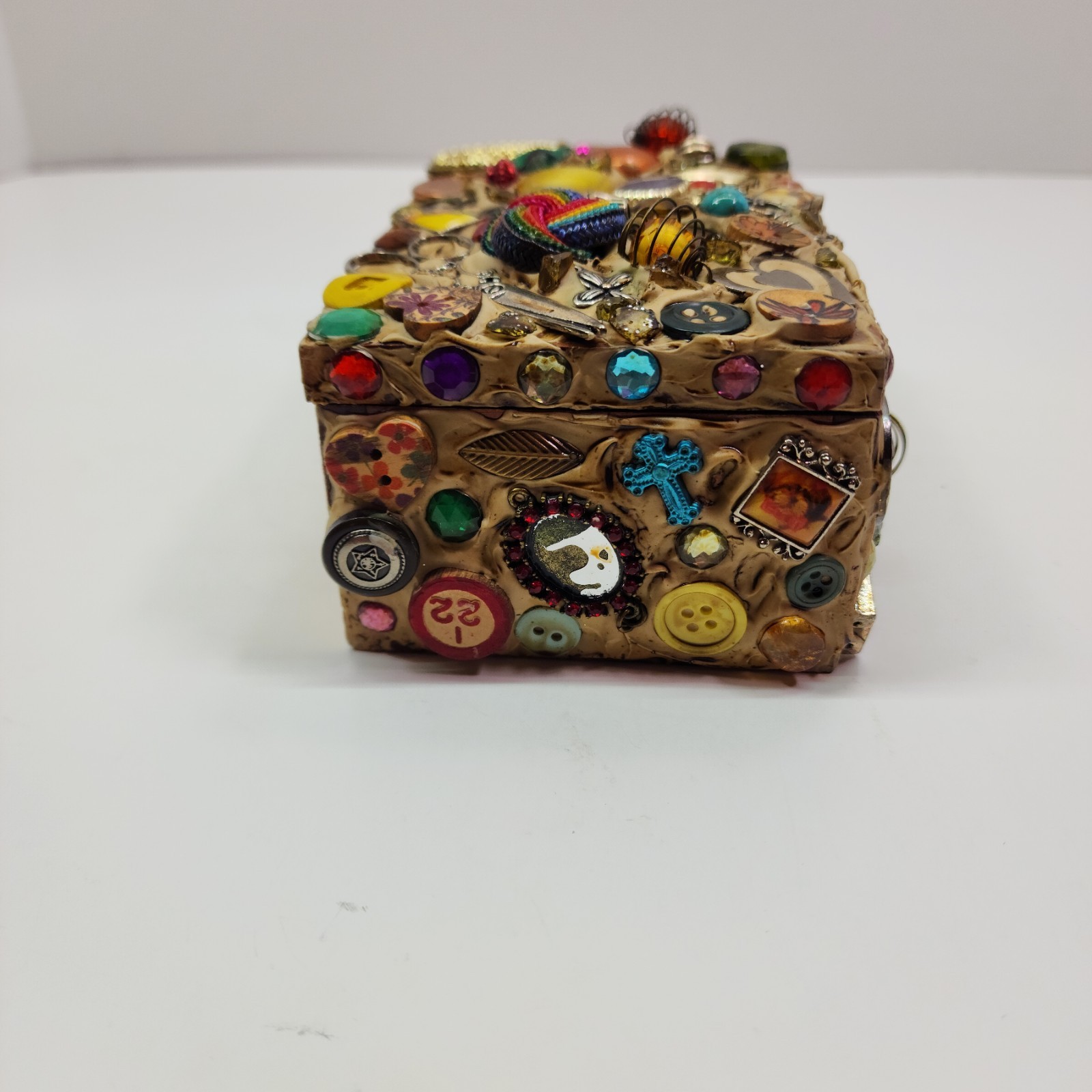 Handmade Mixed Media Assemblage Jewelry Trinket Box Mosaic Boho Keepsake