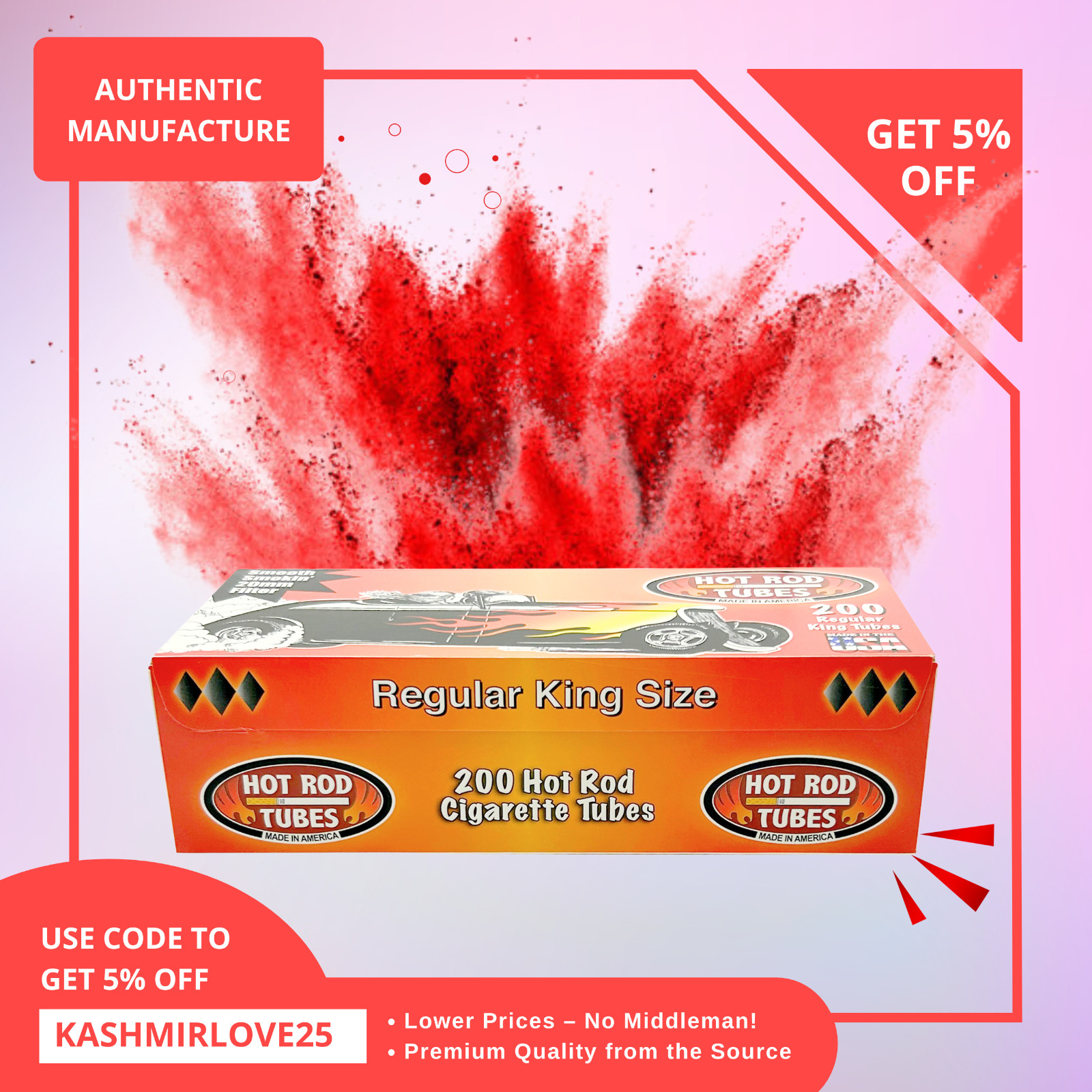 Hotrod Cigarette Filter Tubes Regular King Size 10 Box of 200/Pack – 2000 Tubes