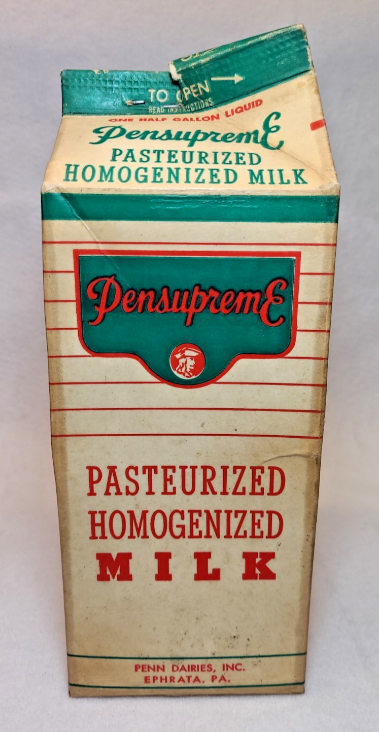 Vintage Pensupreme Half Gallon Milk Carton Penn Dairies Ephrata PA Waxed Paper 2