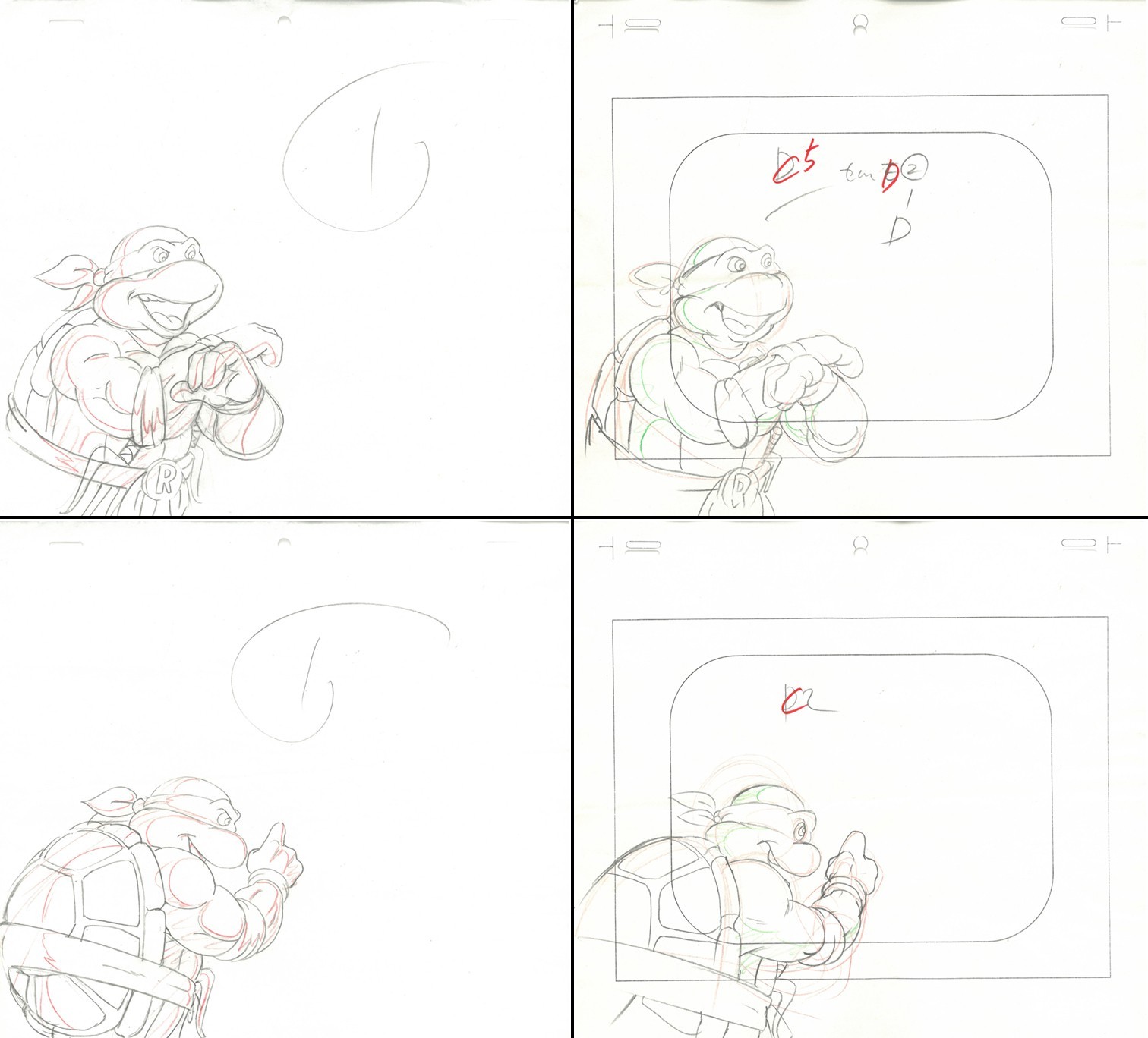 Raphael of (TMNT) Turtles-4 Original Production Drawings