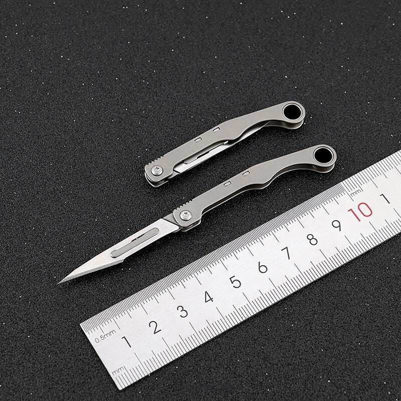 Mini Titanium Utility Folding Knife Scalpel Blade Pocket Keychain Outdoor EDC