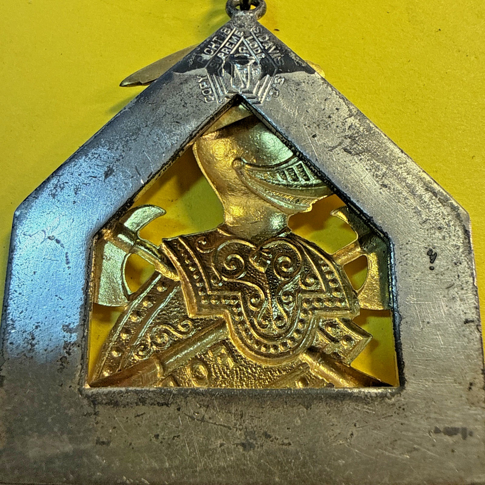 Antique Knights Of Pythias Large F.C.B. Silver & Gold Tone Pin/Medal 1874 + Case