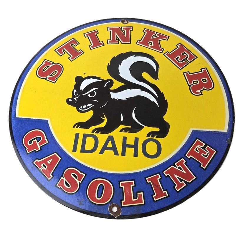 Vintage Stinker Gasoline Sign – Skunk Porcelain Service Station Gas Pump Sign