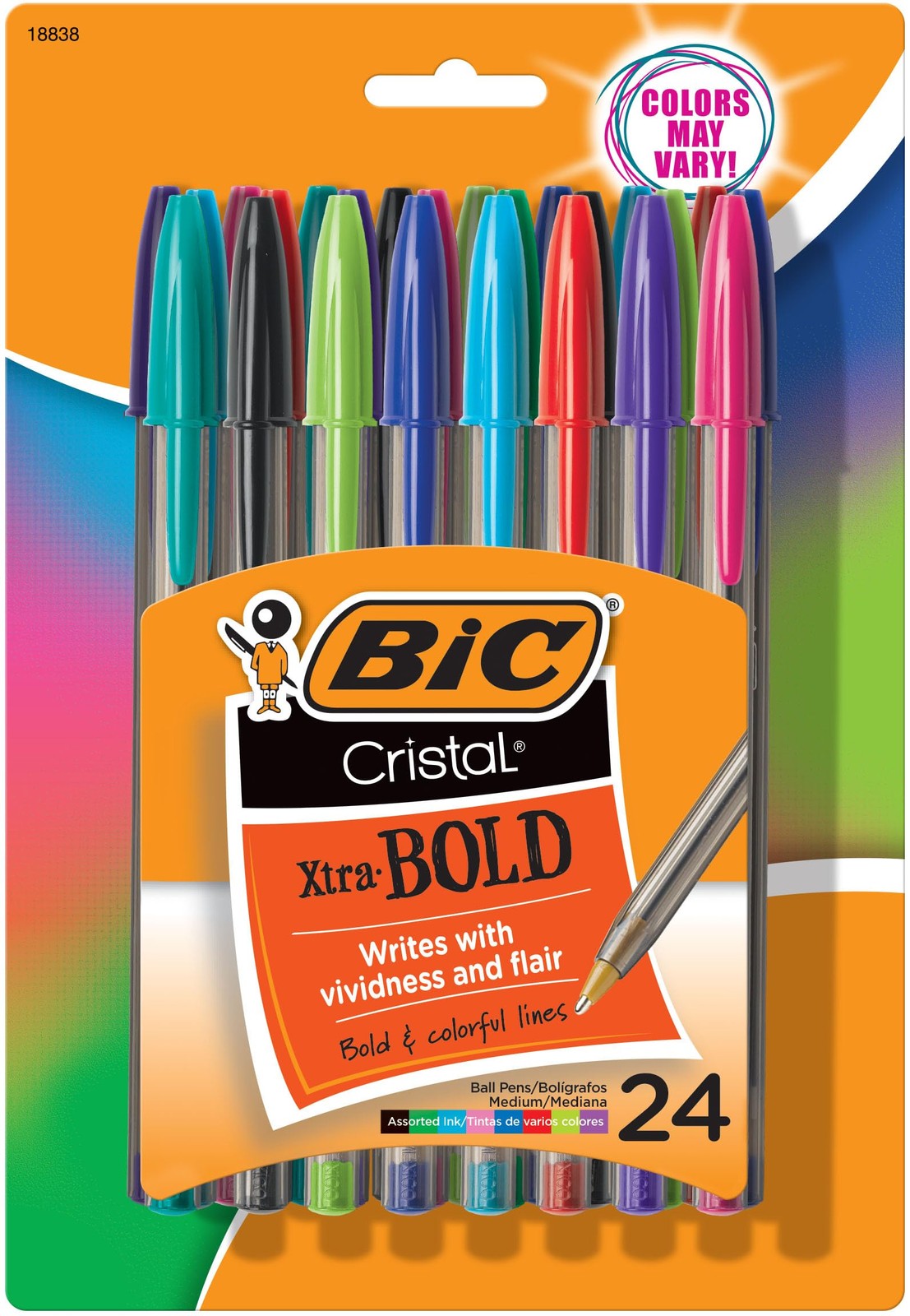 BIC Cristal Xtra Bold Ballpoint 24 Count (Pack of 1), Vivid Assorted Ink