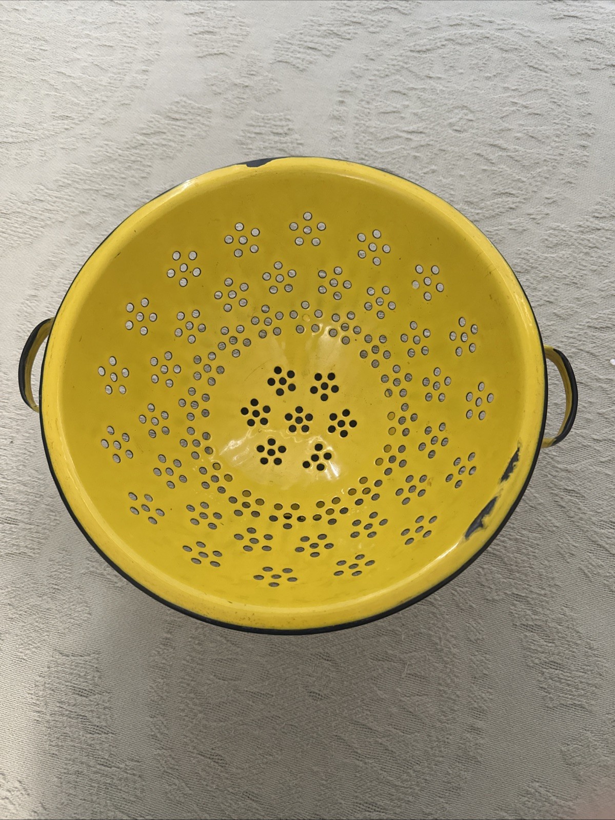 Vintage Yellow Enamelware Colander, Made In Japan