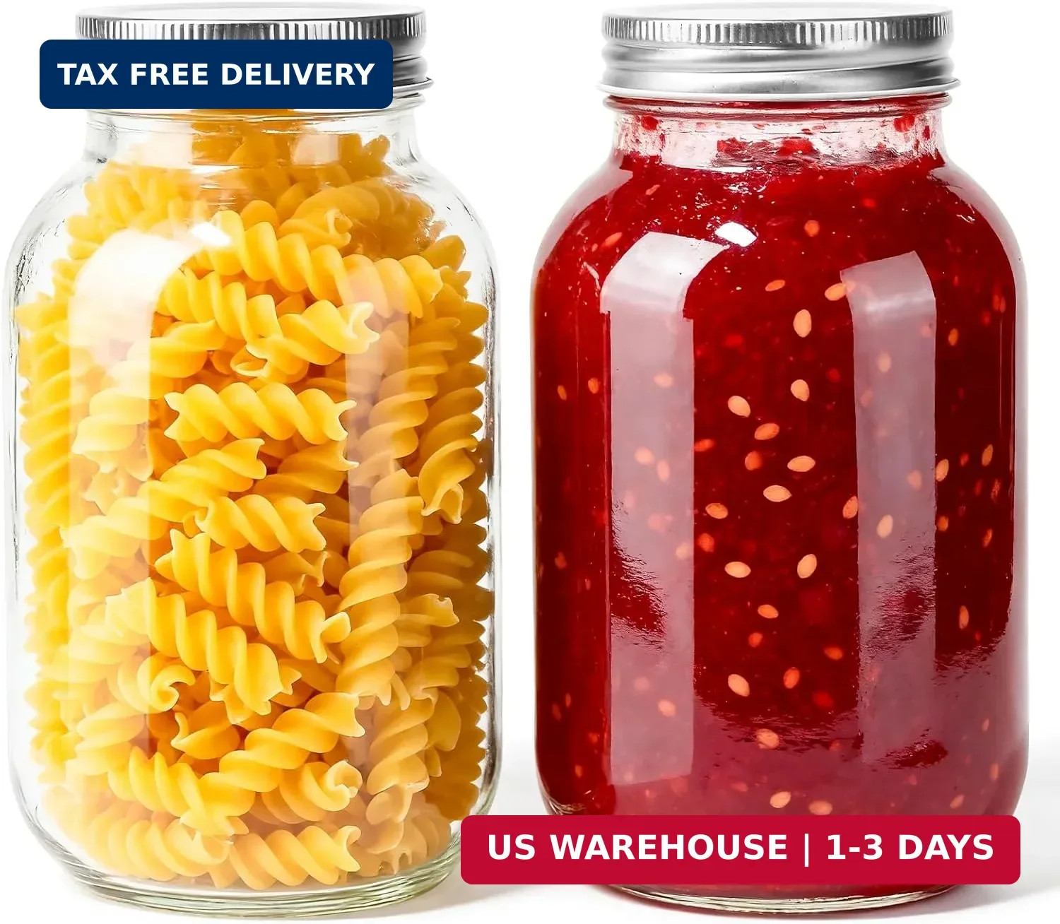 Mason Jars with Lids 32 oz, 2 Pack Regular Mouth Glass Canning Jars for Food Sto