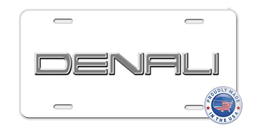 GMC DENALI Inspired Art Silver White Aluminum Novelty License Tag Plate NEW B
