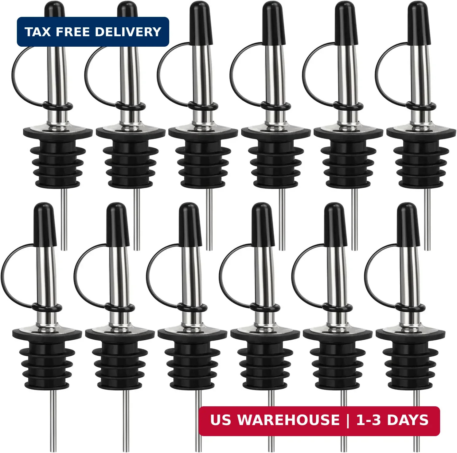 12 Pack Liquor Pour Spout, Stainless Steel Classic Bottle Pourers with Rubber Du