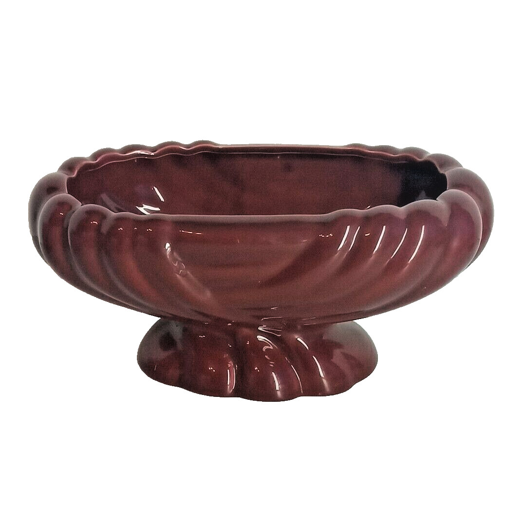 Vtg Maroon Oval Planter w Pedestal Base Draped Design 10.5 x 5.5 x 5″ Clean EUC
