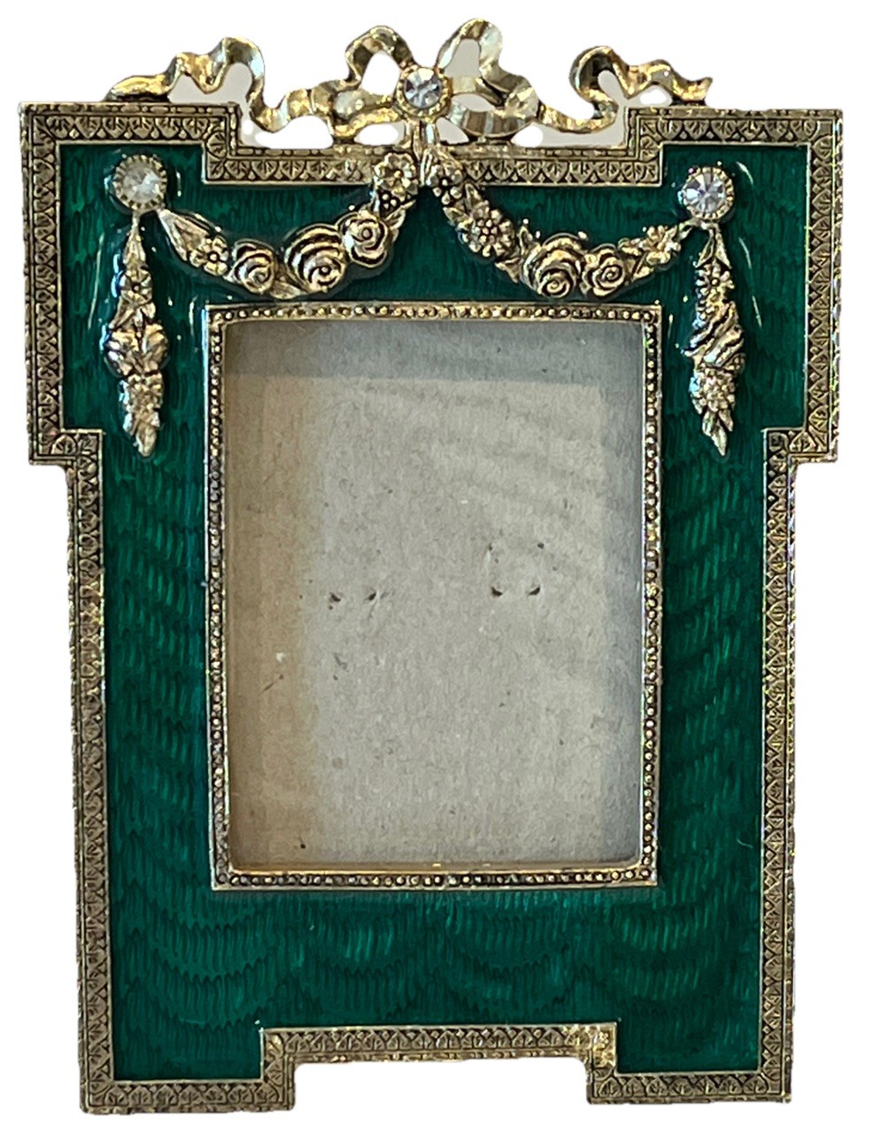 Terragrafics Empire French Green Enamel Bows Swags Picture Frame Rhinestones