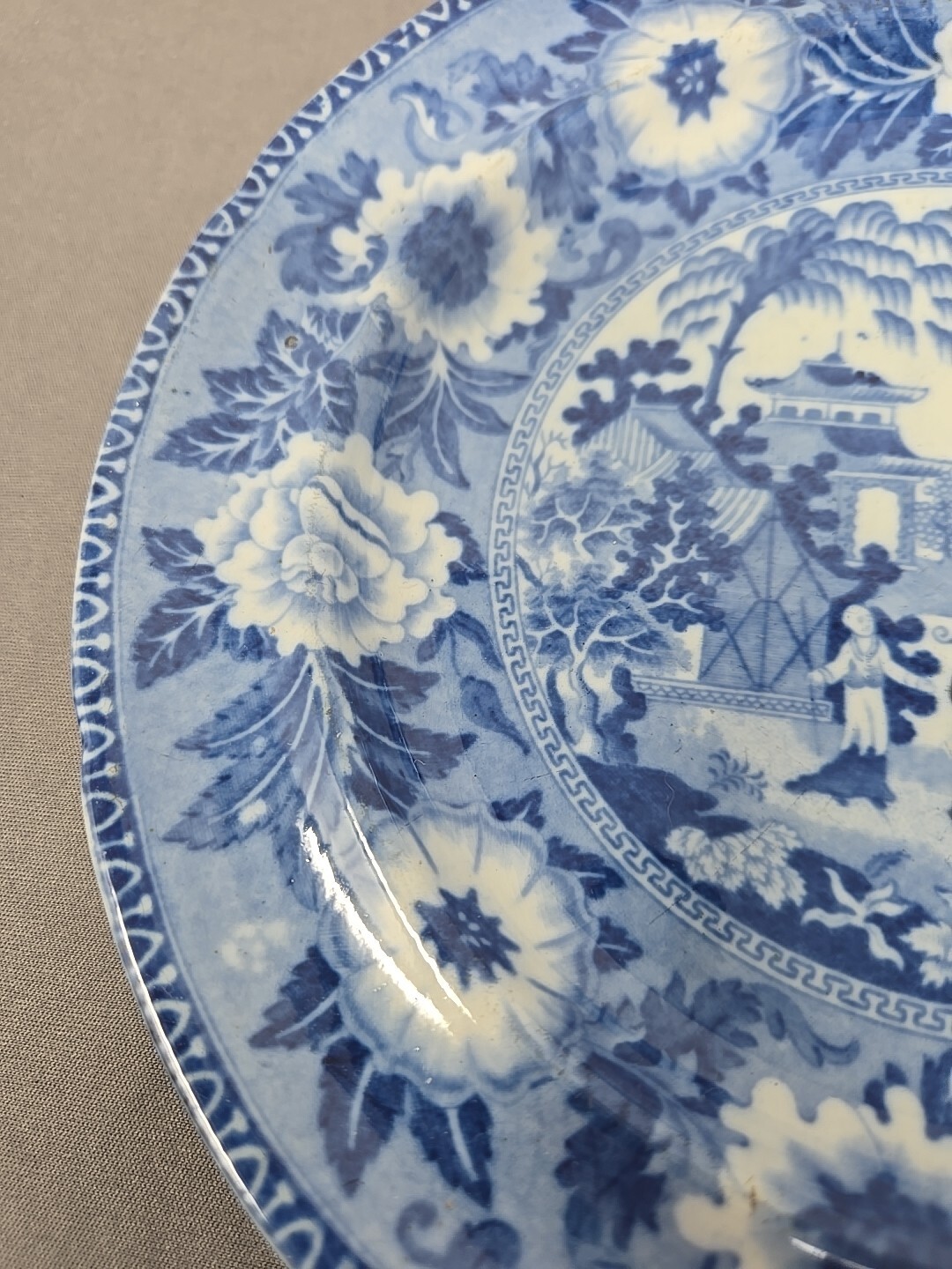 John Rogers & Son Zebra Pattern Blue Transferware Plate Early 1800s, 8 1/2″