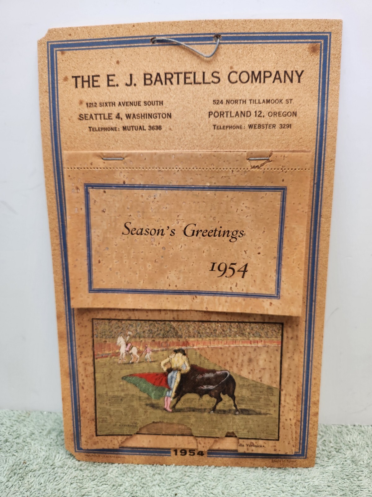 E.J. Bartells Company 1954 Season Greetings Calendar Seattle & Potland