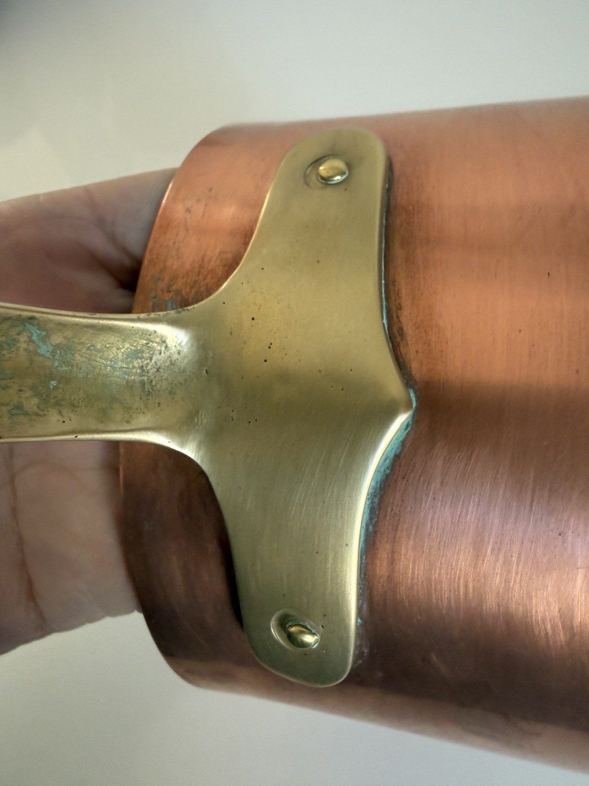 Vintage Solid Copper Pot sauce pan 4.75” Diameter, Brass Handle Italy