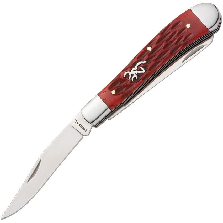 Browning Red Jig Bone 2 Blade Trapper Pocket Knife Folder BR0547B 4″ Closed New