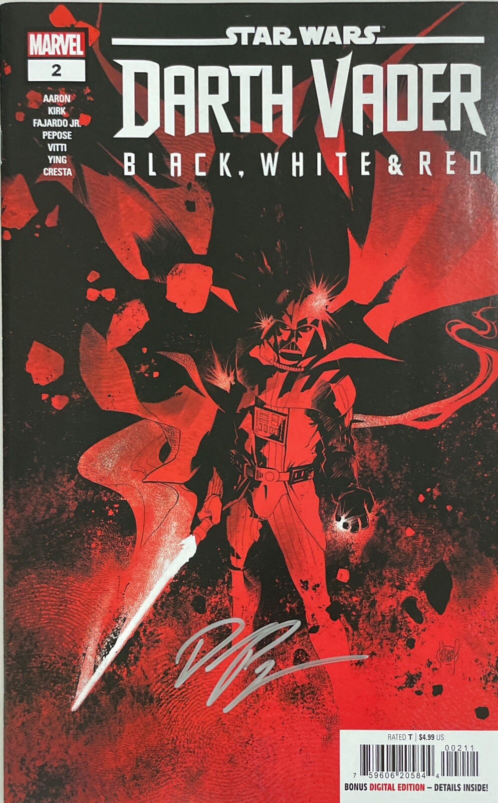 DARTH VADER BLACK, WHITE & RED #2 ADAM KUBERT COVER SIGNED BY DAVID PEPOSE w/COA
