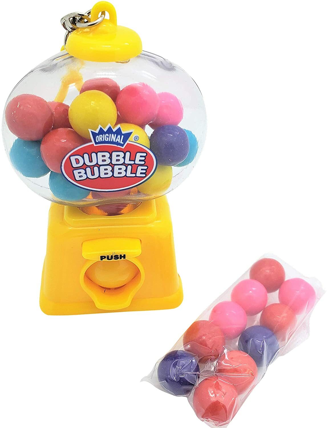 YELLOW 4″ Gumball Dispenser Machine Keychains with Gumballs Included (1 Pack)