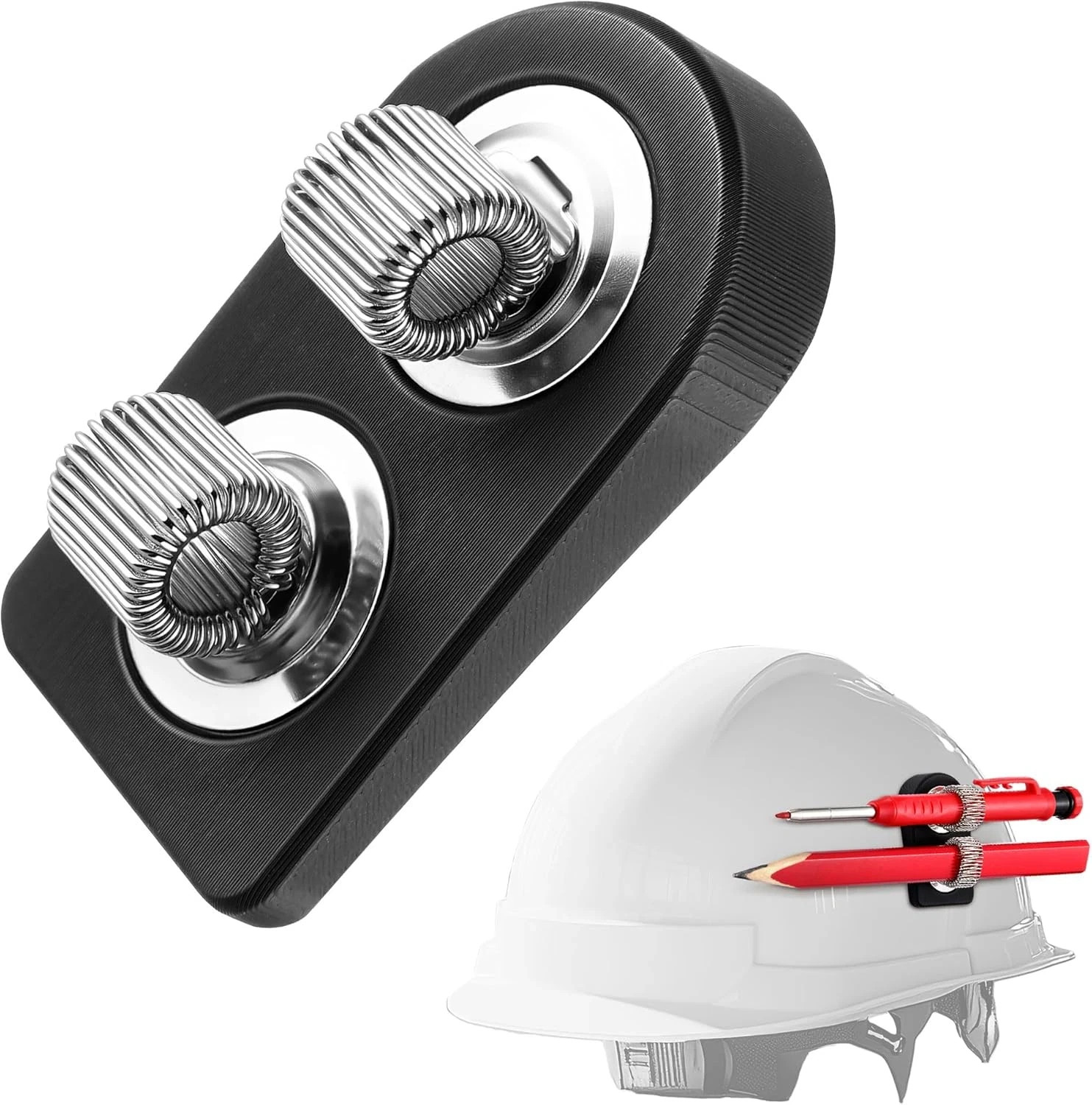 Hard Hat Pencil Holder, Metal Pen Clip with Adjustable Spring Loops, 3 Pcs Adhes