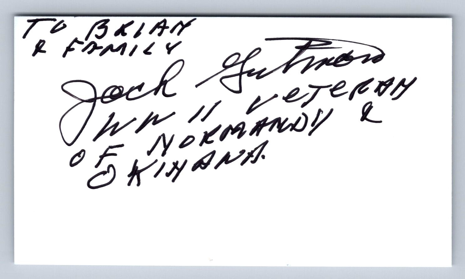 Jack Gutman Hand Signed Business Card – WWII Navy Corpsman – Normandy