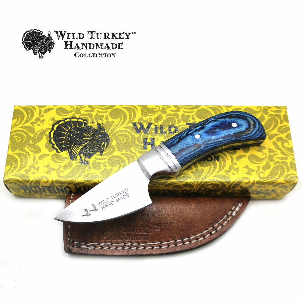 Wild Turkey Handmade Collection 6.25″ Fixed Blade Hunting Knife w/Leather Sheath