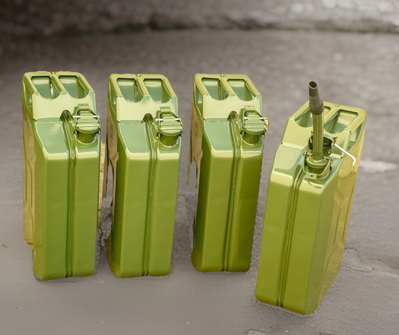LOT 4 NATO 5 Gallon Jerry Can Gasoline Refill Steel Tank w/ Nozzle Military