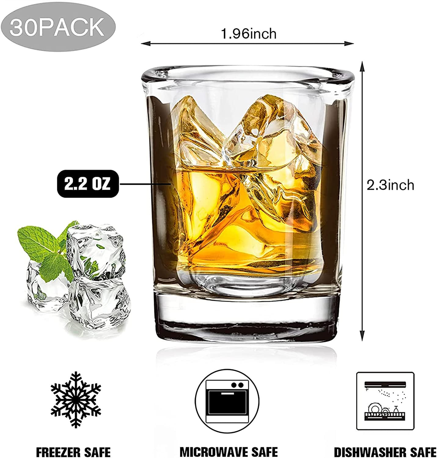 30 Pack Heavy Base Shot Glasses Bulk Vivimee 2.2 oz Square Shot Glasses Set C…